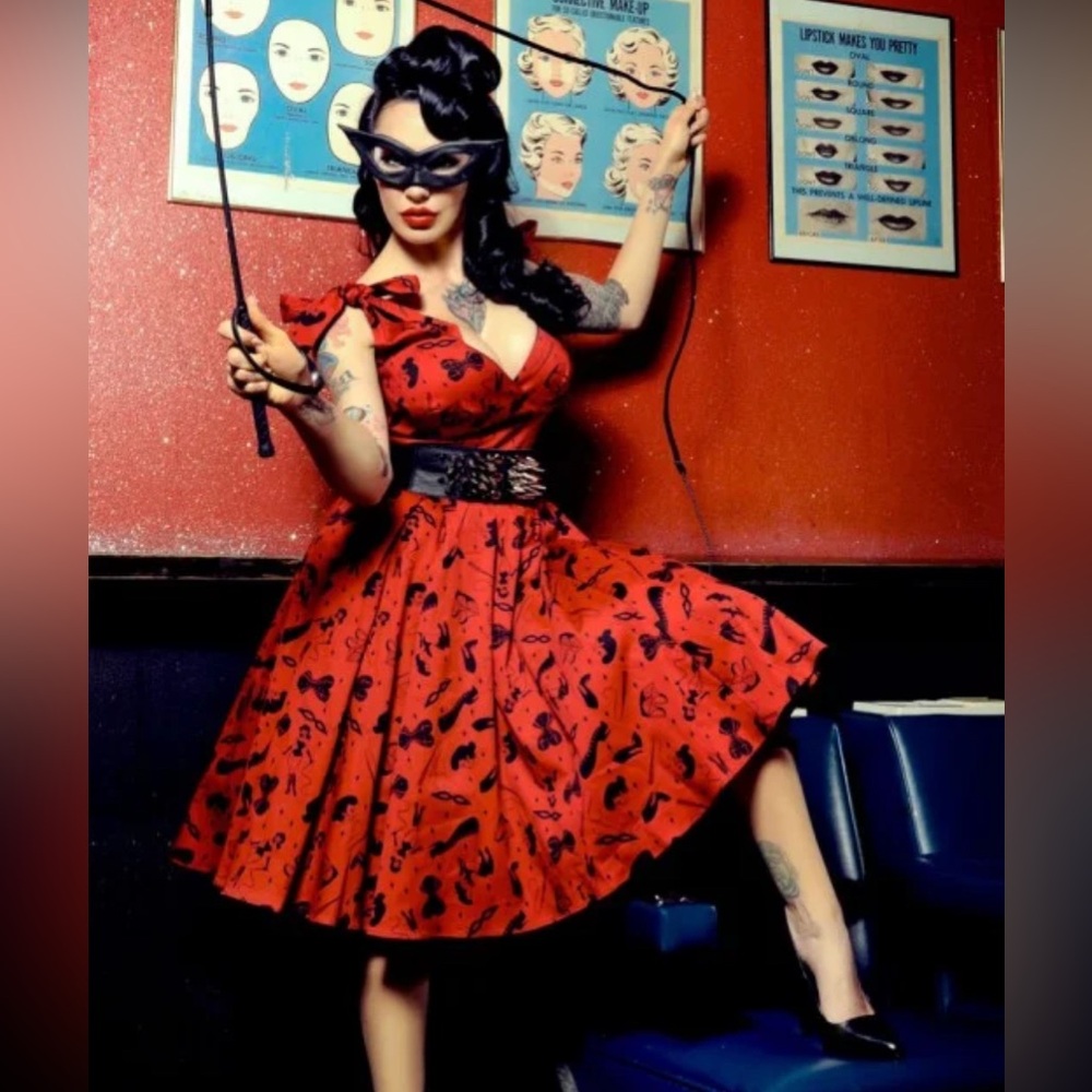 Pinup Couture Red and Black Midi Dress
